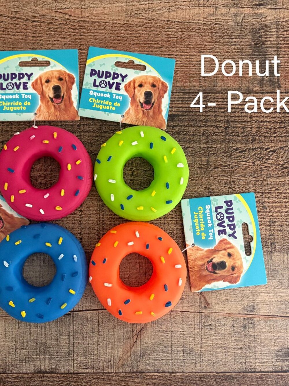 Pet Squeak Donuts - 4 Pack - Blue, Green, Pink & Orange - NWT